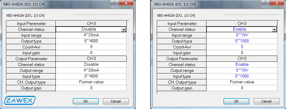 PLC XBG - ustawienia moduu analogowego