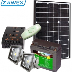 Zestaw PV - owietleniowy - panel solarny, regulator adowania + 2 reflektory LED