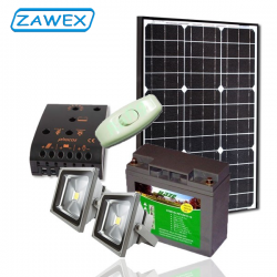 Zestaw PV: Panel 30W + Halogen 10W + Akumulator 18Ah + Regulator adowania