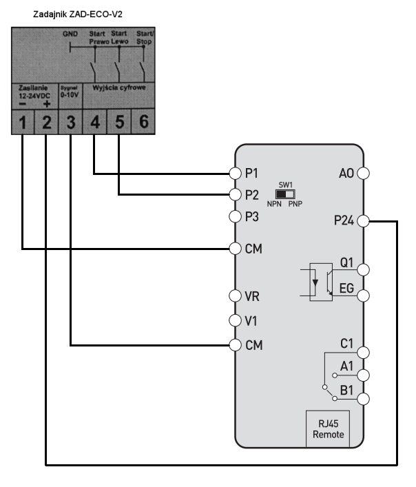 Schemat Podczenia Zadajnika ZAD-ECO-V2 Do Falownika LG Serii M100