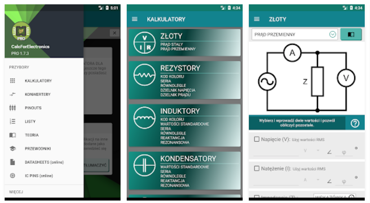 Screeny z aplikacji Inynieria Elektryczny Kalkulator PRO