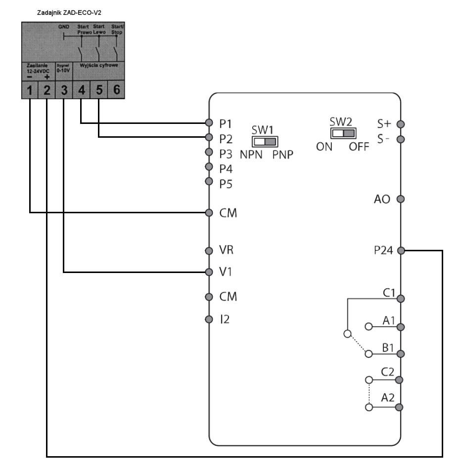 Schemat Podczenia Zadajnika ZAD-ECO-V2 Do Falownika LG Serii G100