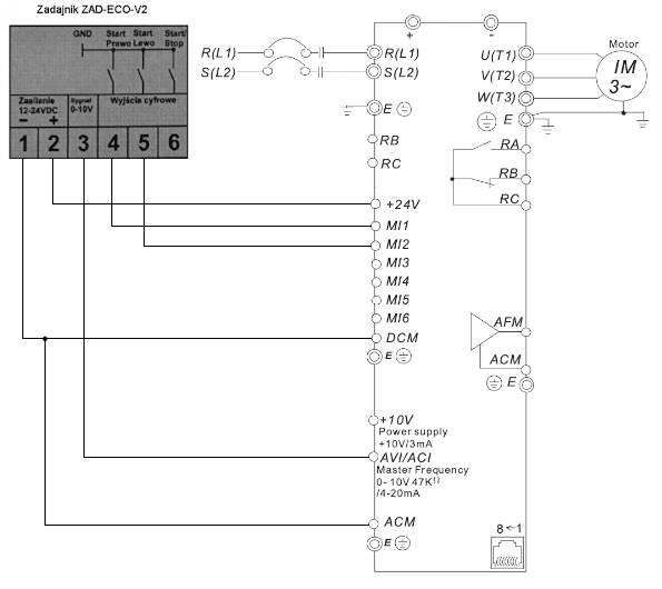 Schemat Podczenia Zadajnika ZAD-ECO-V2 Do Falownika Delta VFD-EL