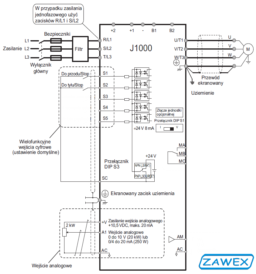 Falowniki Yaskawa J1000 - schemat 